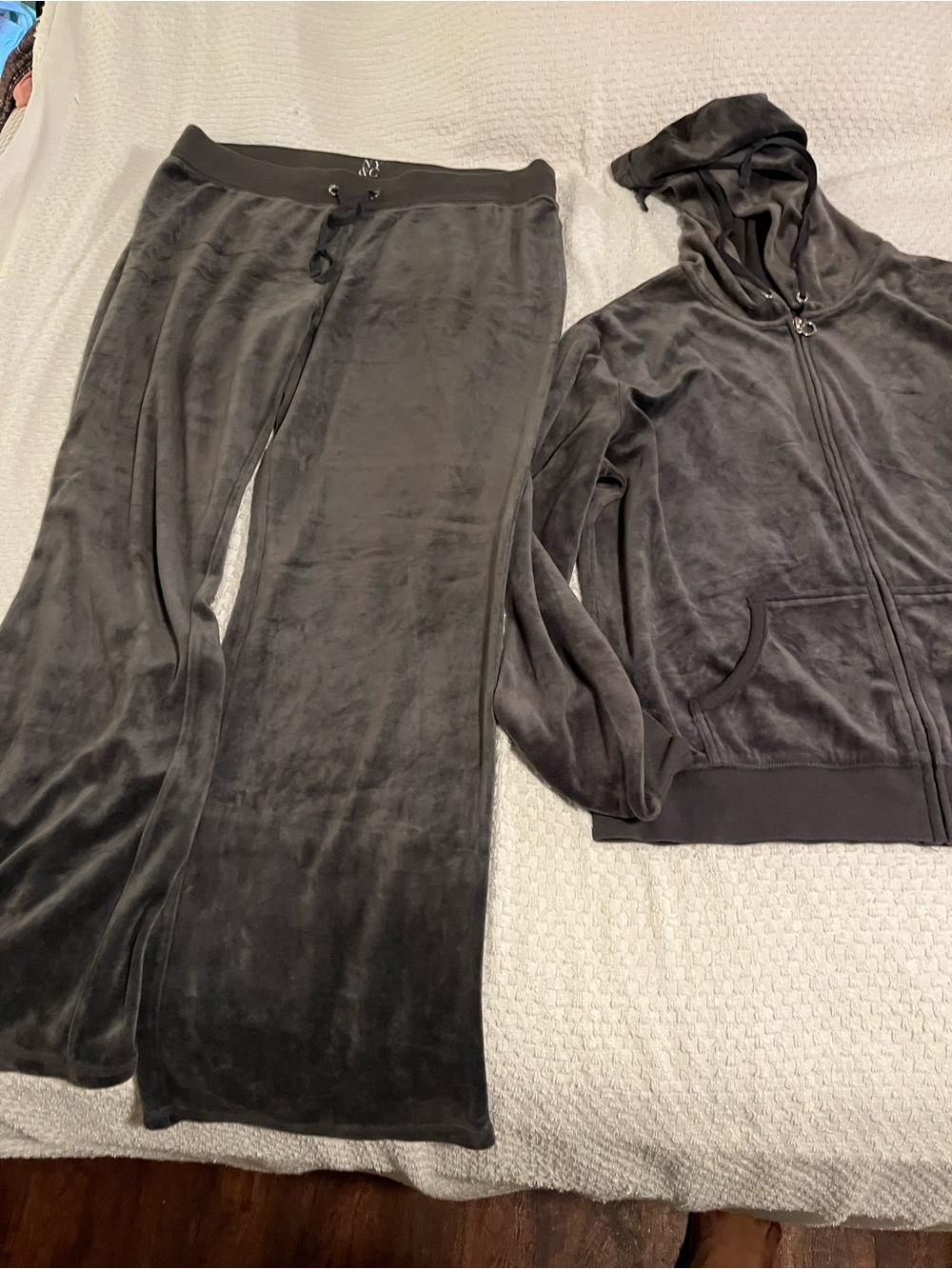 New York & Company Black Velour Wide Leg Pants with Hoodie Set